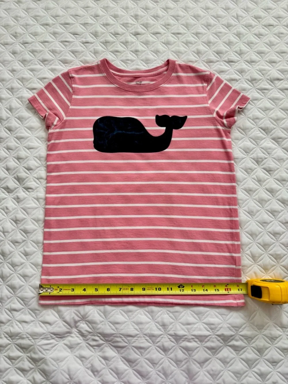 Vineyard Vines Pink White Striped Short Sleeve T-Shirt Navy Velvet Whale Size L
